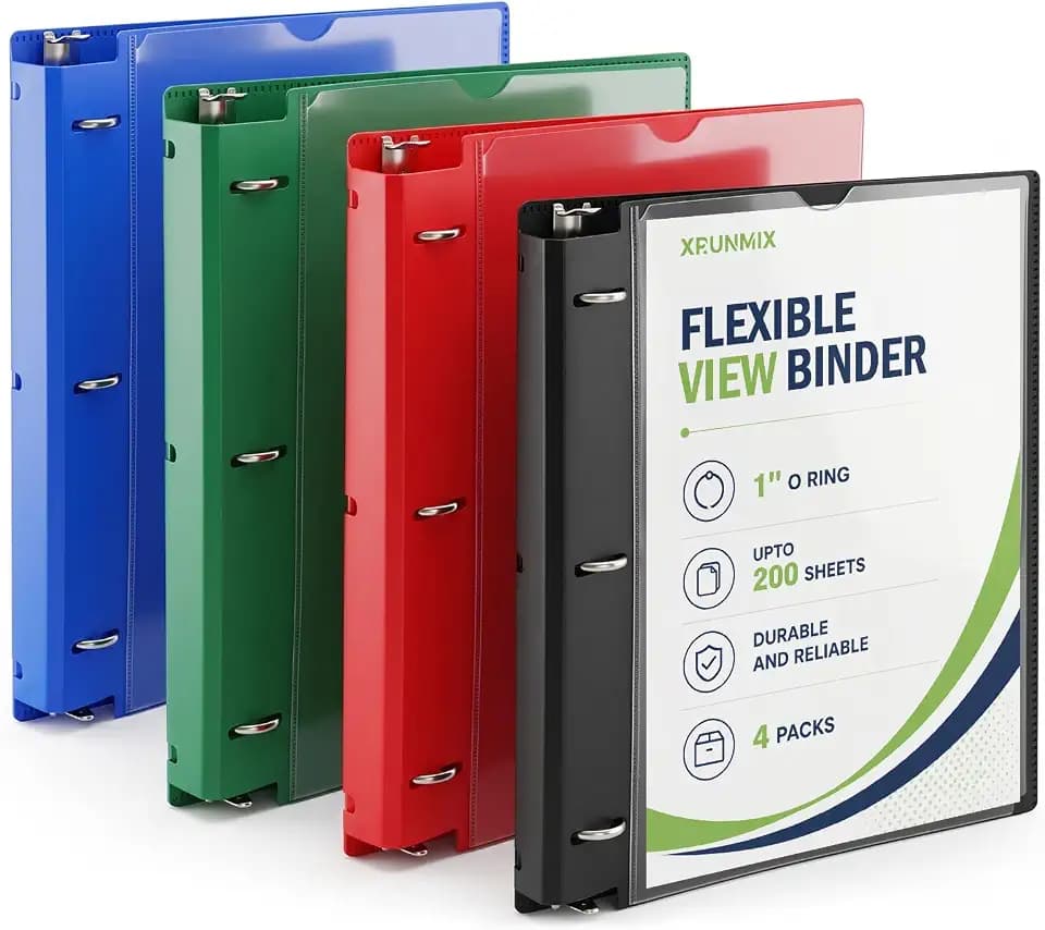 XRUNMIX 1 Inch Expandable 3 Ring Binder, Retractable Spine, Clear View Front Cover, Round Ring, Holds up to 200 Sheets, 8.5 x 11 Letter Size, 4 Pack