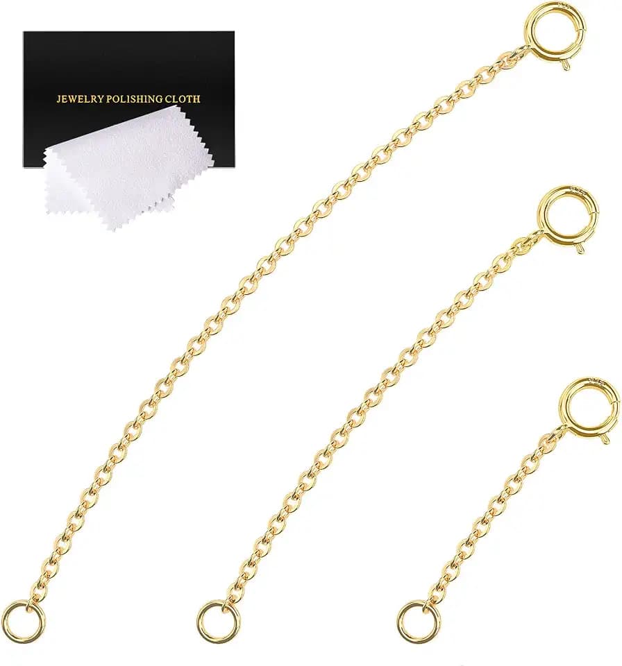 Gold Necklace Extenders 14k Extender Chain 925 Sterling Silver Extension Bracelet Chain Extenders for Necklaces 3 Pcs (1 2 3 Inch)(Gold)