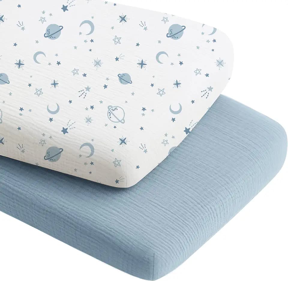 Konssy Muslin Bassinet Sheets for Baby Boys and Girls, 2 Pack, 33"x21"