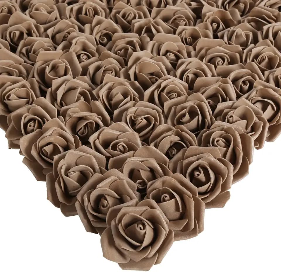 Artificial Roses,200PCS Foam Roses 1.97in Rose Flower Heads Craft Flowers for DIY Wedding Party Home Decoration(Light Brown)