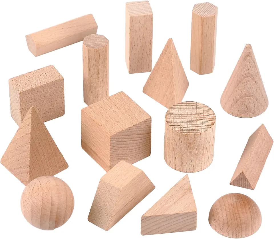 Syhood 15 Pcs 3D Shapes Geometric Solids Wooden Shapes Large Size Burlywood
