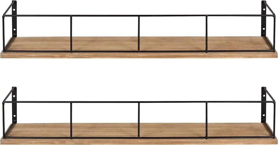 Kate and Laurel Benbrook 24 inch 2-Pack Wood and Metal Floating Wall Shelves, Rustic Brown and Black
