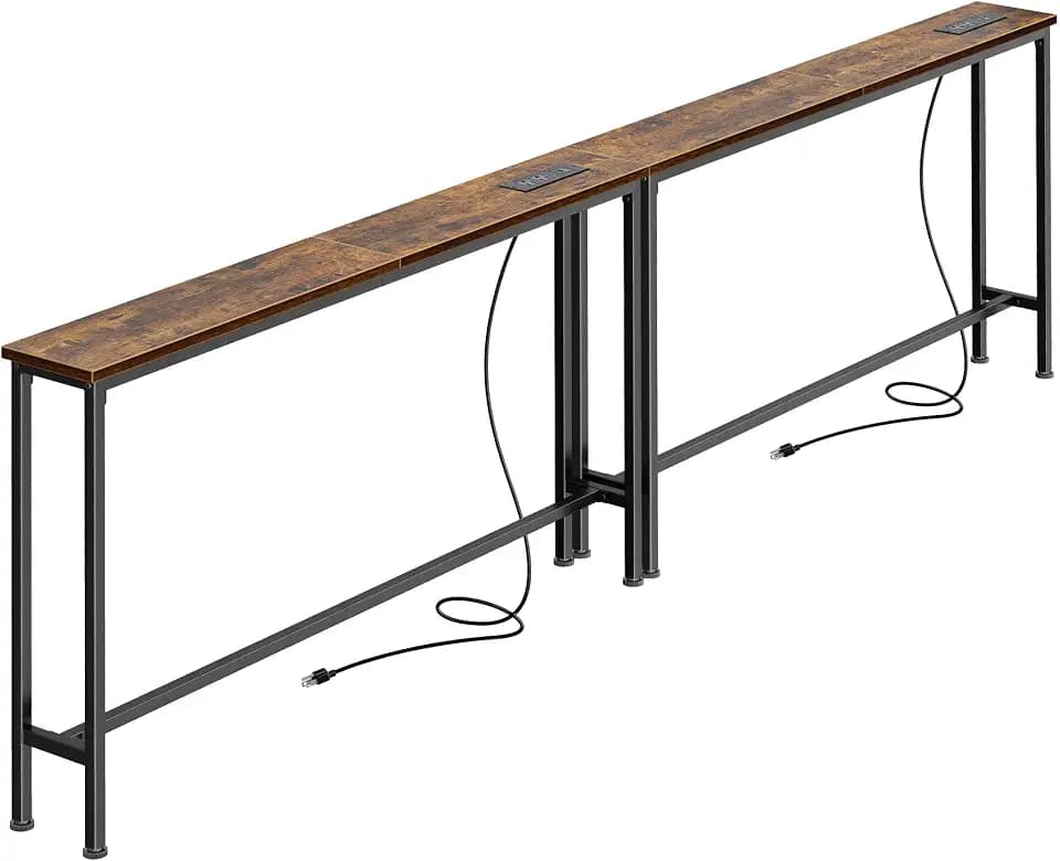 SUPERJARE 86.6 inch Narrow Behind Couch Table with Charging Stations
