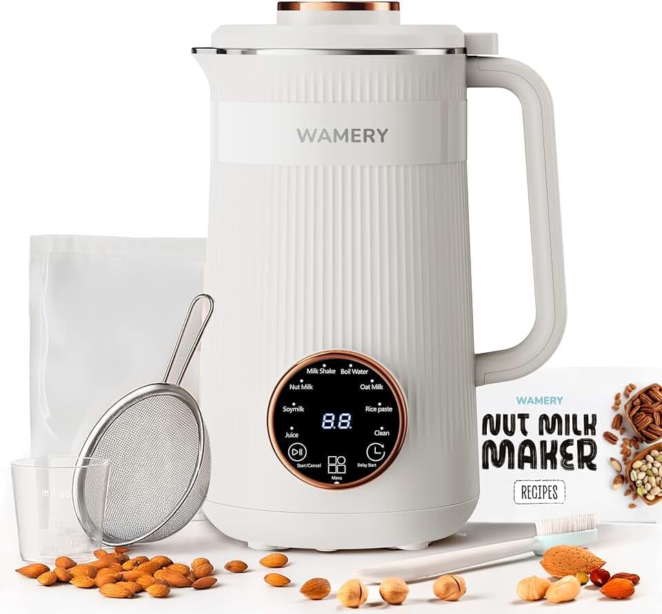 WAMERY 8-in-1 Automatic Nut Milk Machine, Almond Soy & Oat Milk Maker, 32oz