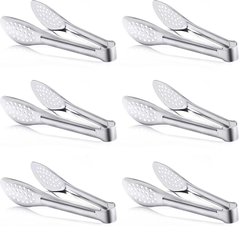 6 Pack Buffet Tongs,Stainless Steel Serving Tongs Serving Utensils 7Inch