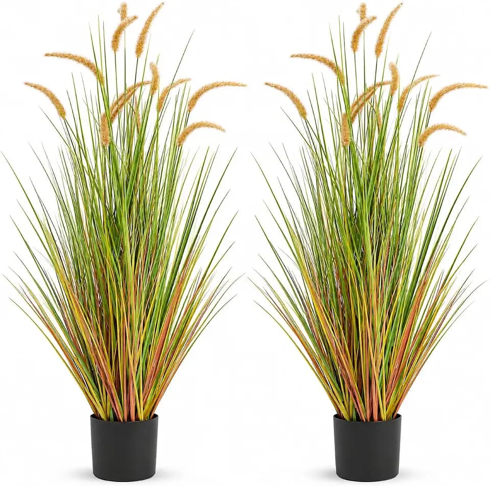 5FT 2-Pack Artificial Horsetail Grass, Fake Plants Indoor Outdoor, Yellow