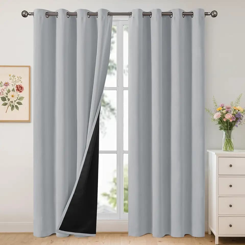 YoungsTex 100% Blackout Curtains 84 Inch Length, Thermal Insulated Drapes with Grommet Darkening Thick Layer for Bedroom Windows, Light Grey, 2 Panels, 52 X 84 Inch