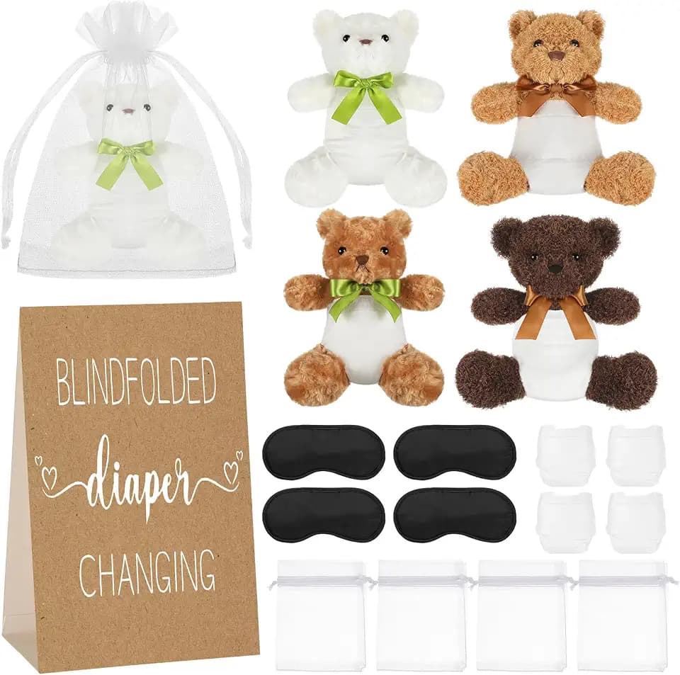 Chicingyou 4 Set Bear Blindfolded Diaper Changing Baby Shower Games