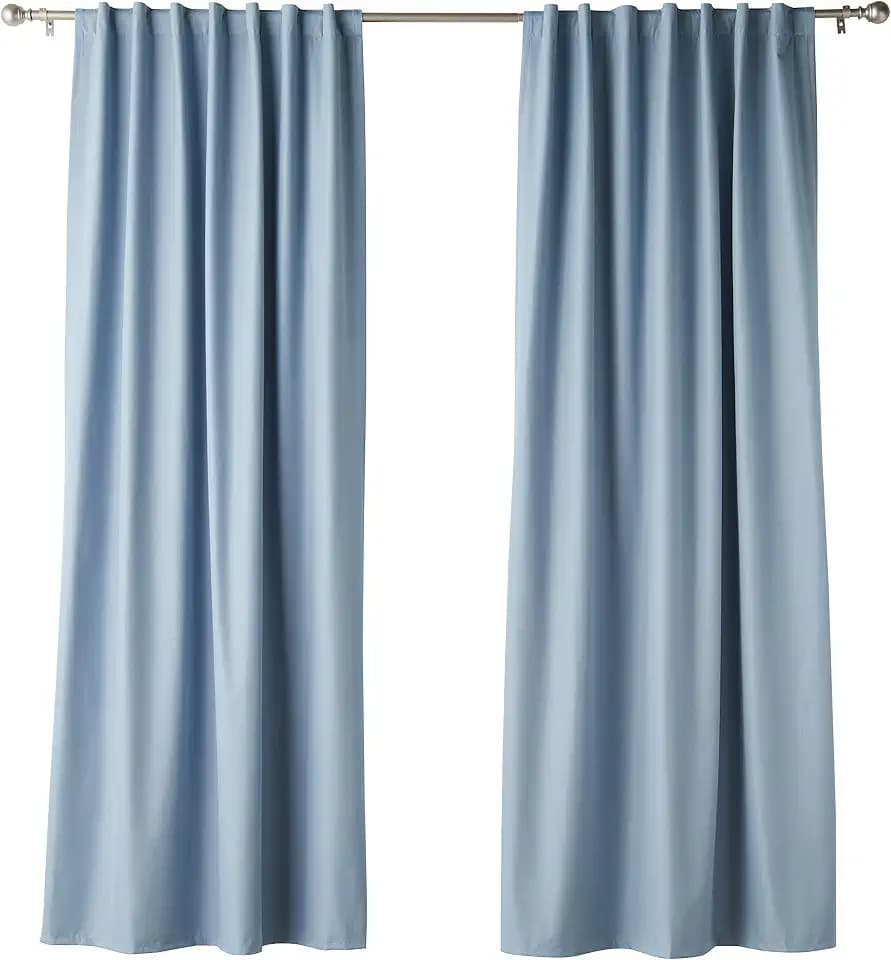 Amazon Basics Room Darkening Blackout Window Curtains with Back Tab Hanging Loops, Set of 2, 52 in x 84 in, Light Blue