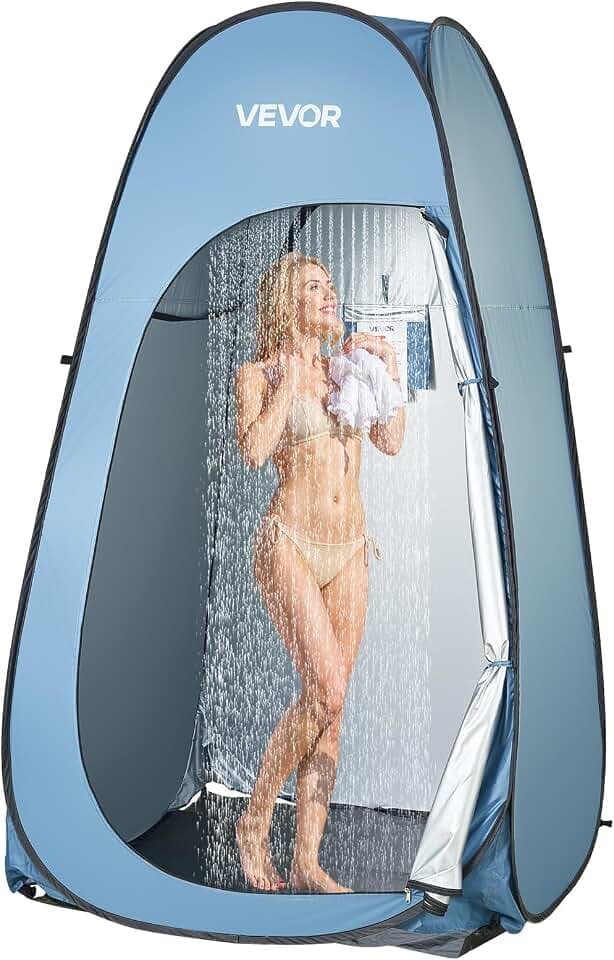 VEVOR Pop up Privacy Tent, Instant Portable Privacy Tent Changing Room with Hanging Bag, Ground Stakes, Ropes, Carry Bag, 190T Polyester with Silver Coating, Quick Setup, for Camping, Beach, Fishing