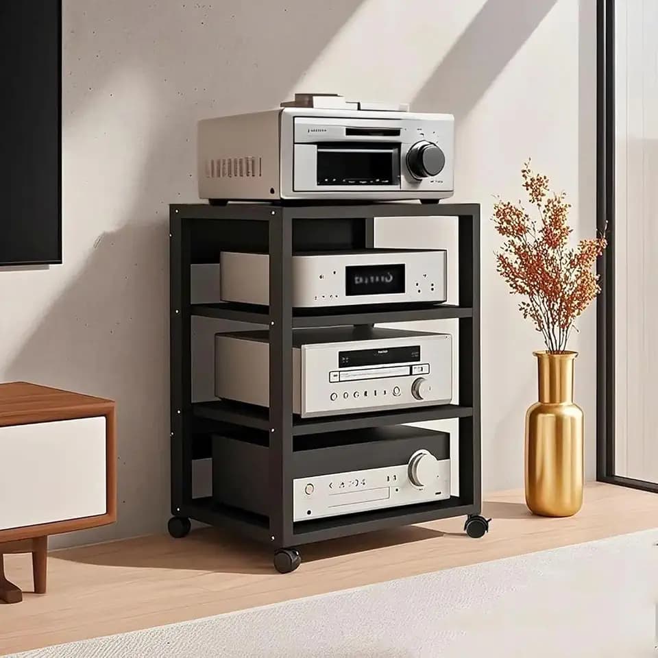 4 Tier AV Media Stand, Audio Rack Tower Stereo Components Cabinet