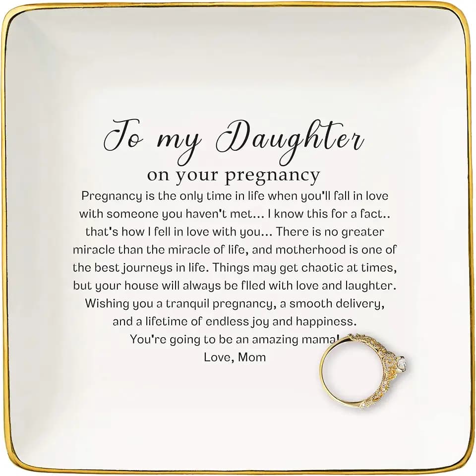 Daughter Pregnancy Announcement Gifts from Mom-Baby Gift Shower-New Mama to Be-Expecting Mom Present-First Time Mommy Present-My Daughter Become a Mommy-Ceramic Ring Dish Jewelry Tray Trinket Holder
