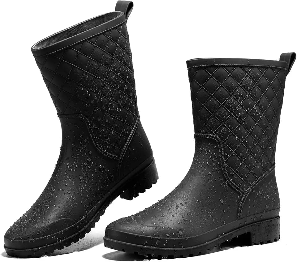HISEA Women Rain Boots Mid Calf Waterproof Rainboots for Garden Mud Farm