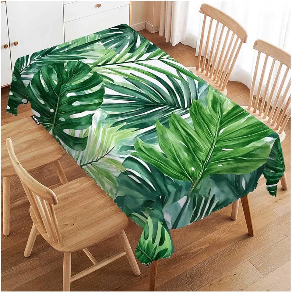 Swono Tropical Palm Leaves Tablecloths Watercolor Palm Tree Green Leaf Kitchen Dinning Tabletop Decoration, Polyester Table Cover for Indoor Outdoor 50x72 Inch Tablecloth