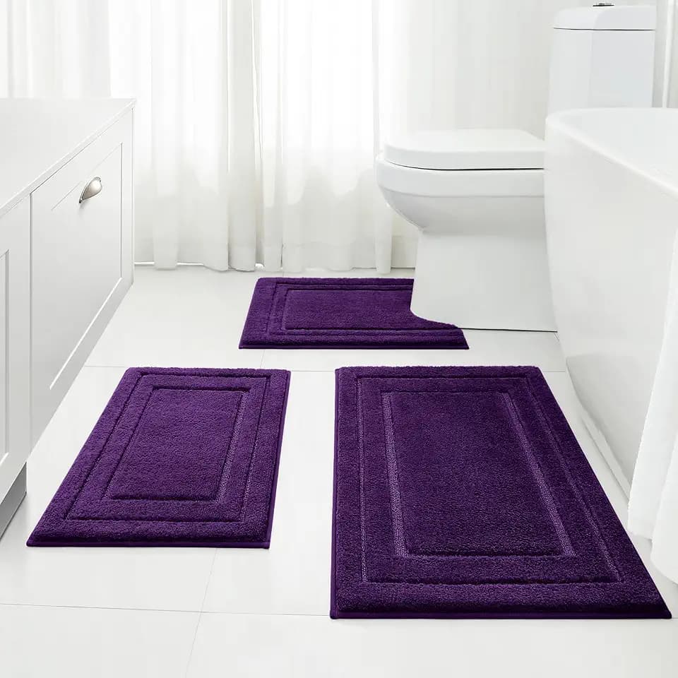 HOMEIDEAS Purple Bathroom Rugs Set of 3, Non Slip Bath Mats