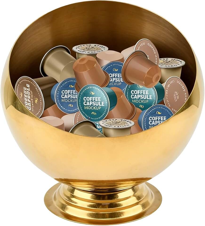 Coffee Pod Holder, Large Capacity Stainless Steel K Cups Holder Organizer Bowl Coffee Capsule Creamer Container Basket, Espresso Pods Storage for Bar Station, Counter (Gold)