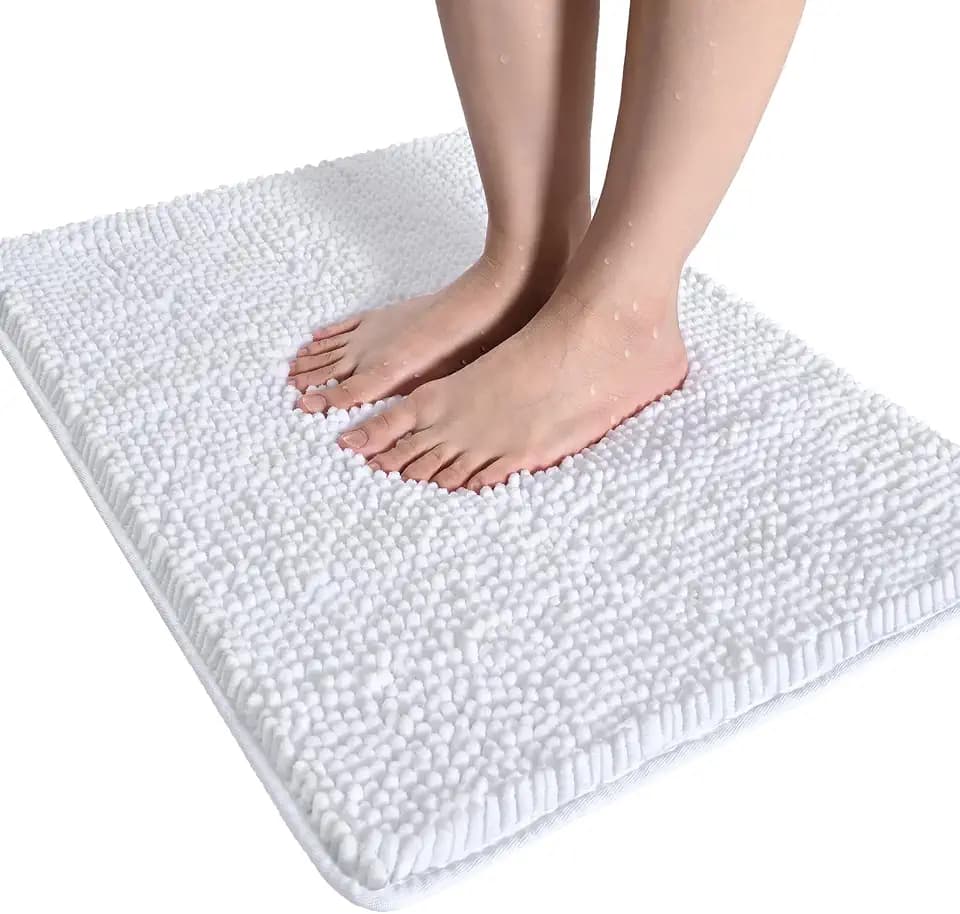 LOCHAS Luxury Bathroom Rug Shaggy Bath Mat 24 x 36 Inch, White