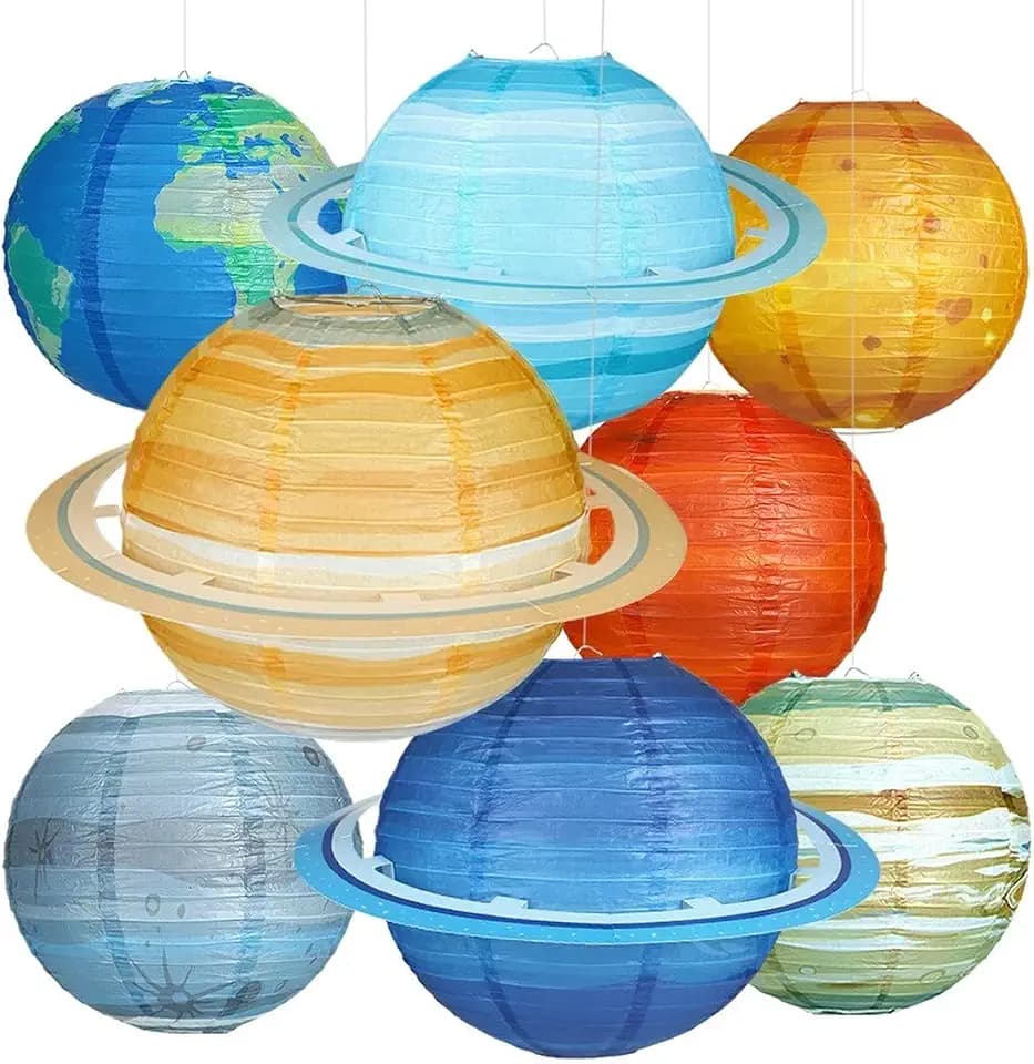 8pcs Planet Paper Lanterns, 12 Inch Outer Space Party Decorations