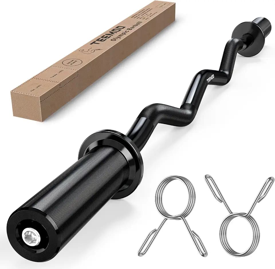TEEMOO Olympic EZ Curl Barbell Bar, 47" Curl Bar for 2 inch Weight Plates