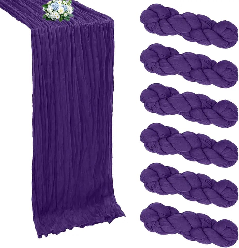 6 Pack Dark Purple Cheesecloth Table Runner 10Ft 23 x 120 Inch