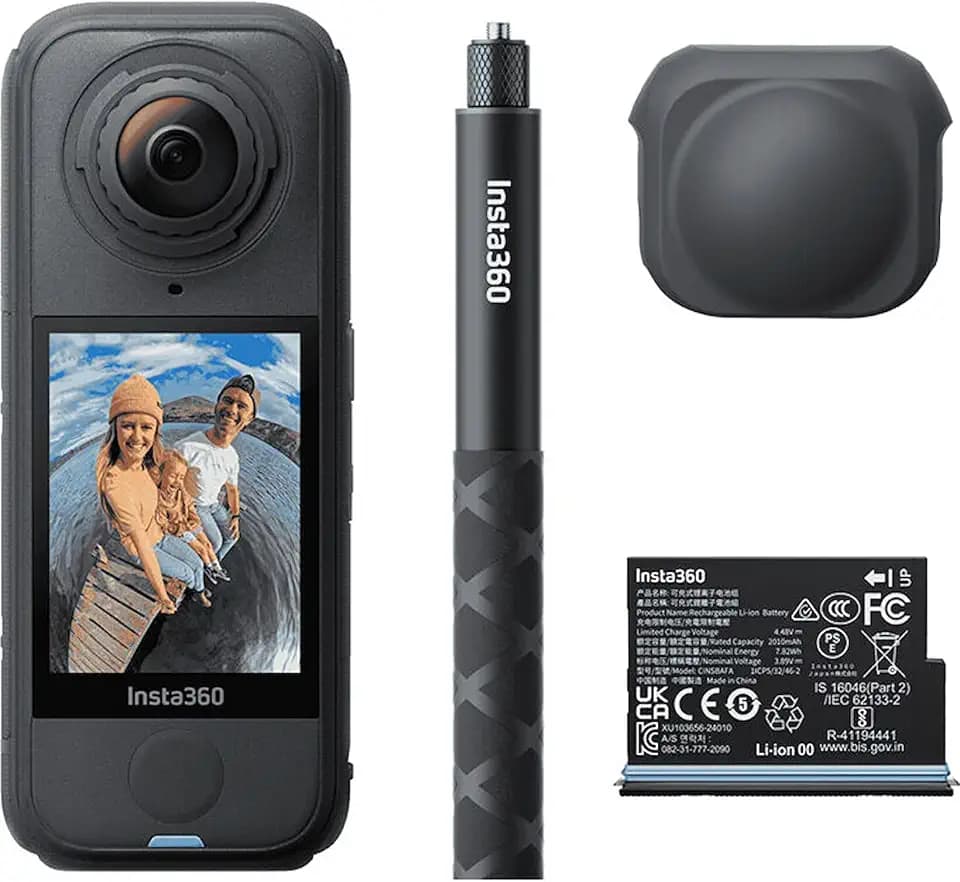 Insta360 X4 Air Starter Bundle - 8K 360 Action Kamera mit austauschbaren Objektiven, 114 cm unsichtbarer Selfie-Stick, Objektivdeckel & Zusatzakku