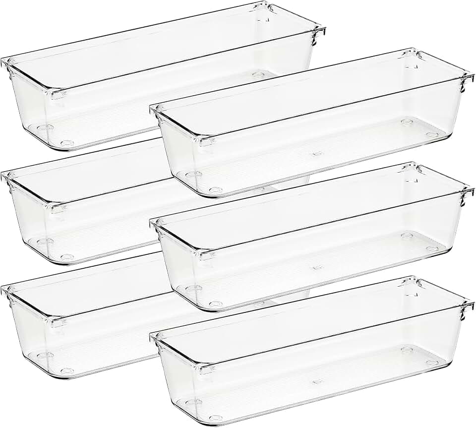 Ravinte 6 Pack Drawer Organizer, 3" x 9" Plastic Storage Bins