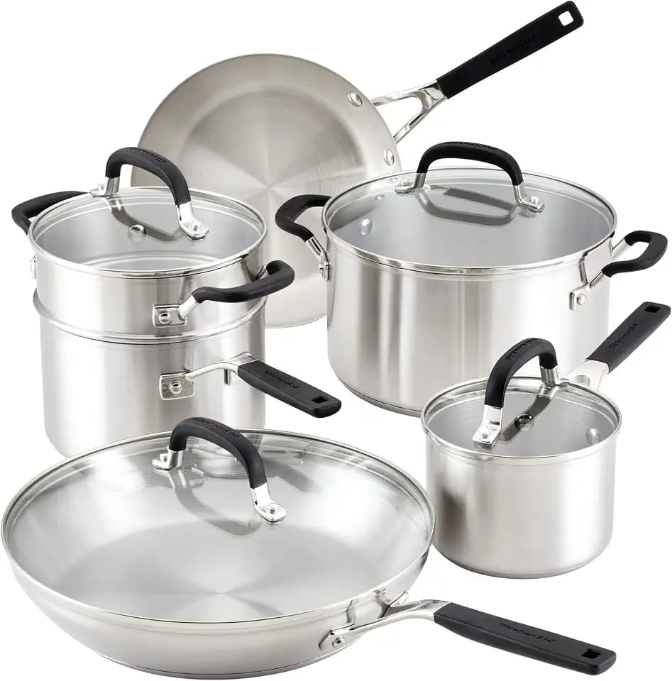 KitchenAid Stainless Steel Cookware Induction Pots and Pans Set, 10-Piece