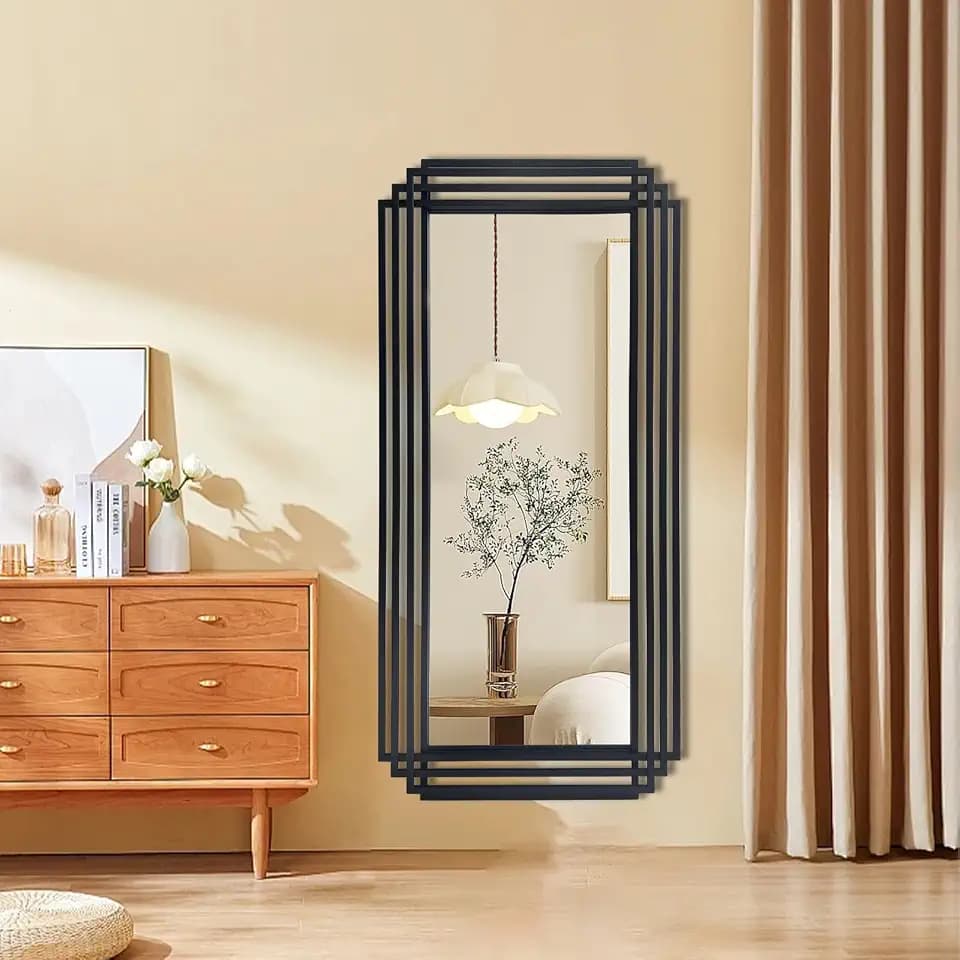 47"x22" Large Rectangle Decorative Mirror with Geometric Frame