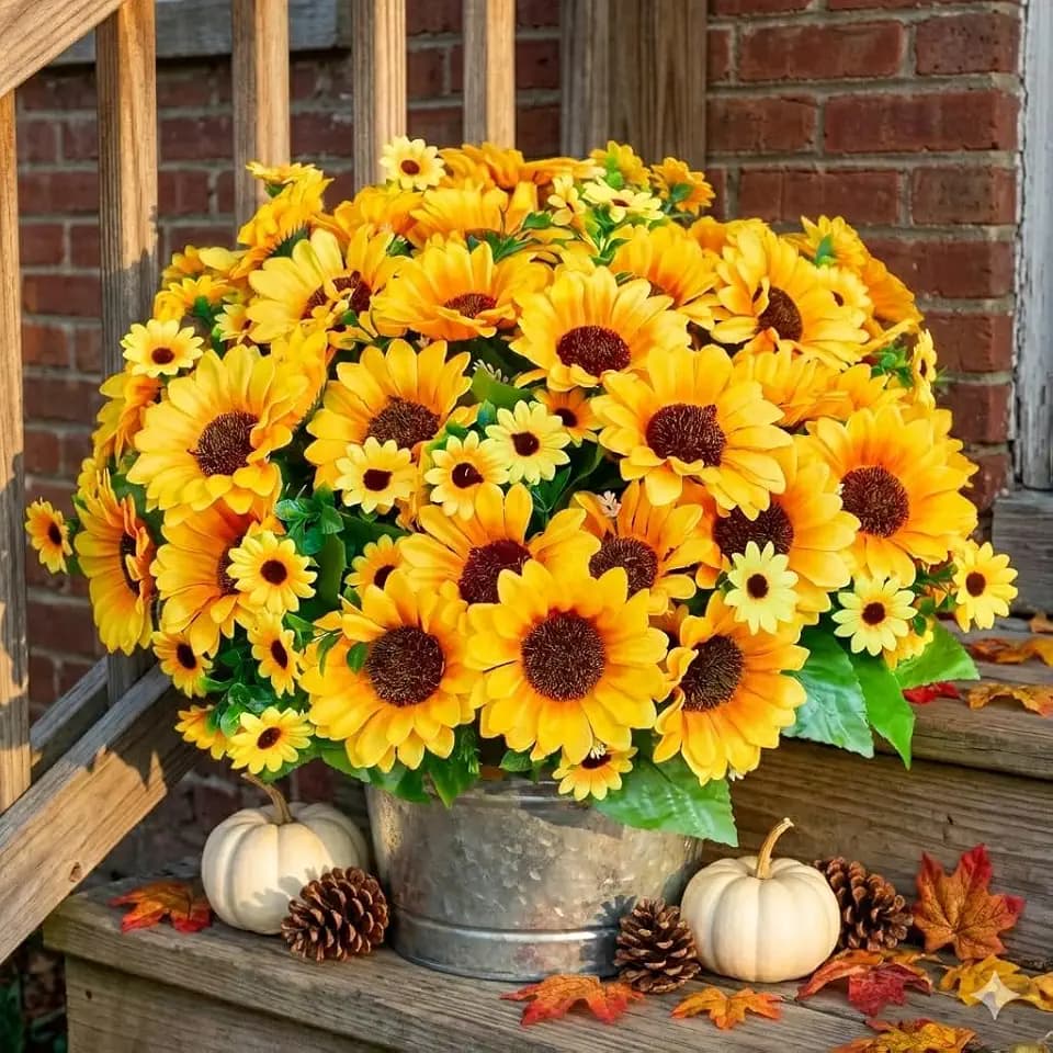 Realistic Artificial Sunflowers - 6 Silk Bouquets, 78 Lifelike Flowers for Outdoor Planters, Wedding & Home Decor
