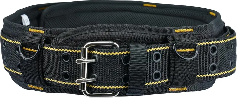 MELOTOUGH 2-Inch Padded Tool Belt with 4 D-Rings Heavy Duty Double Metal Roller Buckle, Adjustable 29"-46" Waist, Comfort Foam Padding for Construction, Electrician, Carpenter (Black & Yellow, S/M)