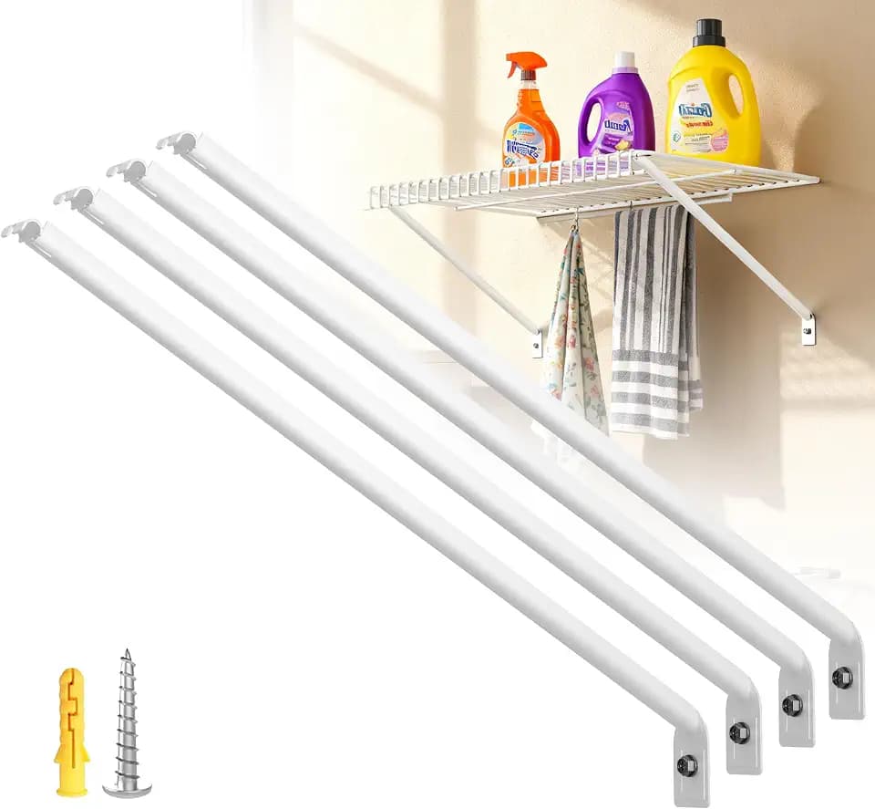 12 Inch Wire Shelving Support Bracket, 4 Pack Metal Closet Support Bracket with Anchors and Pins Strong Support Wire Shelf Brackets for Kitchen, Pantries, Garages, Laundary, Shop and More(4 Pack)