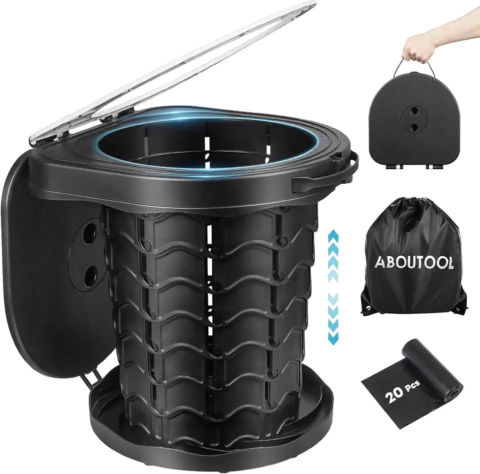 Aboutool Portable Toilet for Adults, Adjustable Height Camping Toilet Portable, Outdoor Emergency Toilet for Car, Travel, Camping, and Hiking, Comfortable Portable Potty for Adults with 20 Toilet Bags