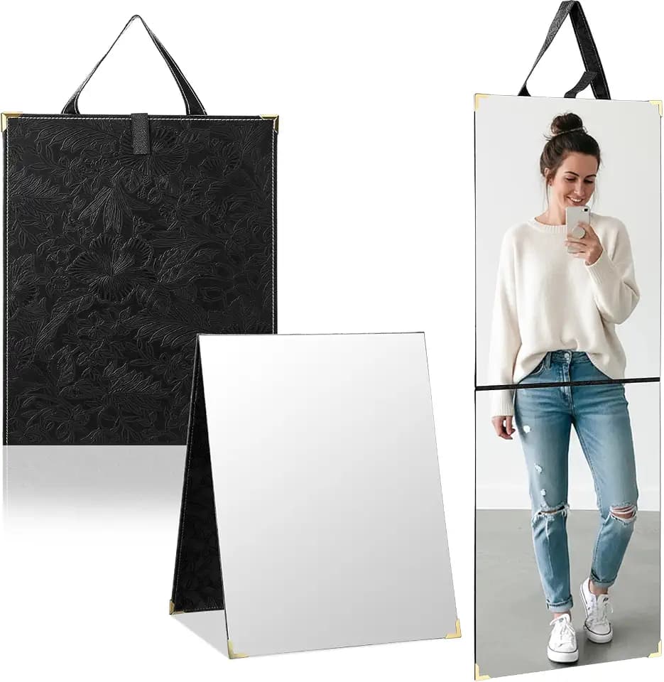 Colingmill 3 Way Foldable Full Length Mirror with Handle for Travel, Black