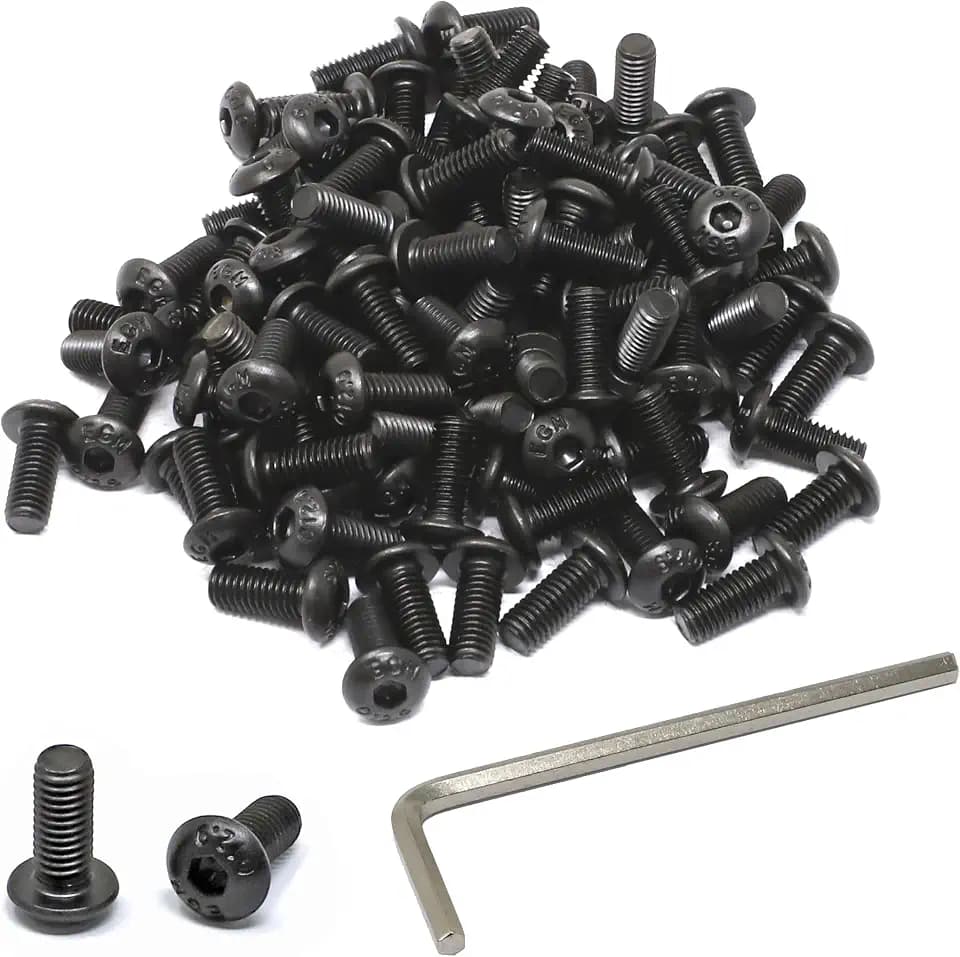 iexcell 100 Pcs M5 x 12mm Thread Pitch 0.8 mm Alloy Steel 12.9 Grade Hex Socket Button Head Cap Screws Bolts Kit, Black Oxide Finish