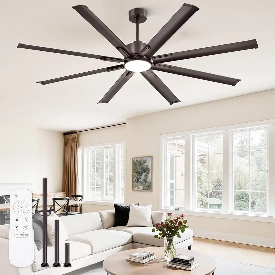 ZMISHIBO 72 Inch Large Aluminum Ceiling Fan with Lights and Remote