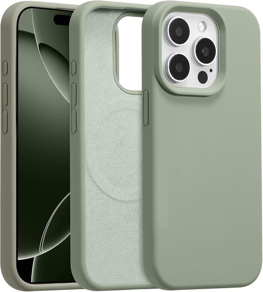 Magnetische Liquid Silikon Hülle für iPhone 15 Pro, Kupfer Grün