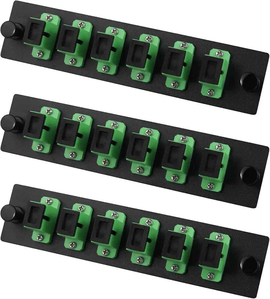 Fiber Optic Patch Panel, 6 Simplex SCAPC Singlemode Green Fiber Optic Coupler, 6 Fiber Ports (3-Pack)