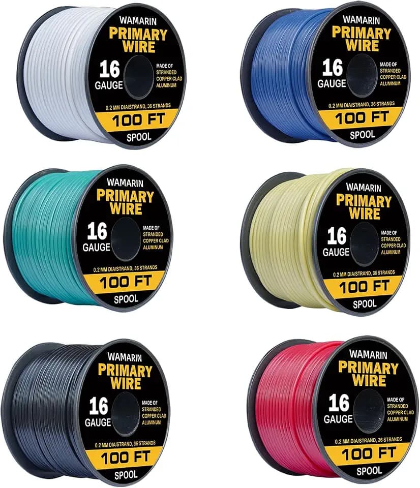 16 Gauge Wire Combo, CCA, 6 Colors, 100ft Rolls (600ft Total)