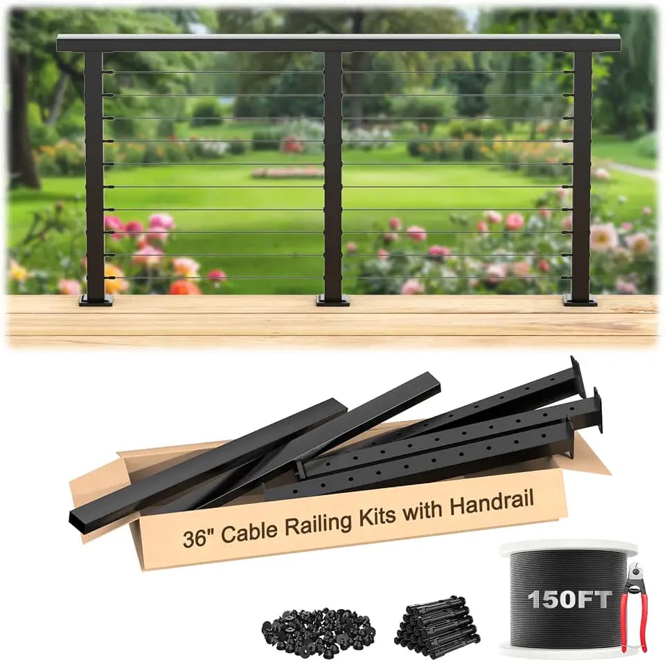 BLIKA 4-8FT Modular 36" Cable Railing Post Kits with Handrail