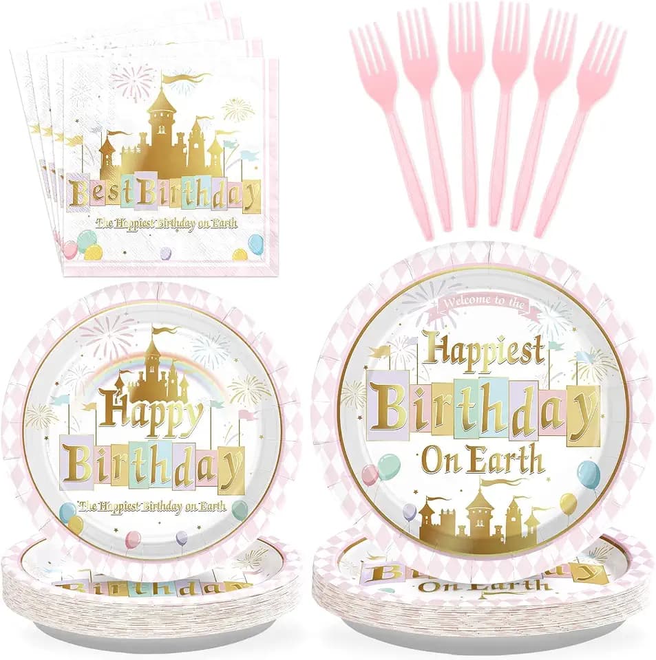 Grencian 96 Pcs Princess Castle Birthday Party Decorations, Serves 24