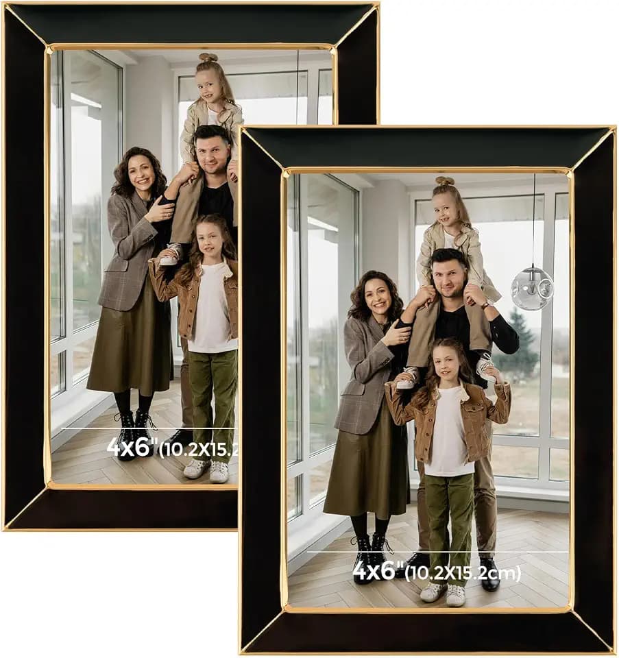 Frametory 2 Pack 4x6 Black Enamel Picture Frame, Gold Metal Edge