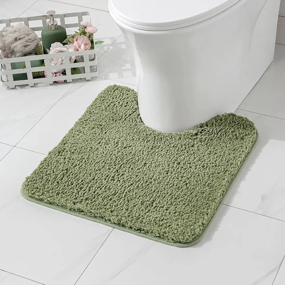 MIULEE Sage Toilet Bathroom Rug U-Shaped Microfiber Bath Mat 20x20 Inch