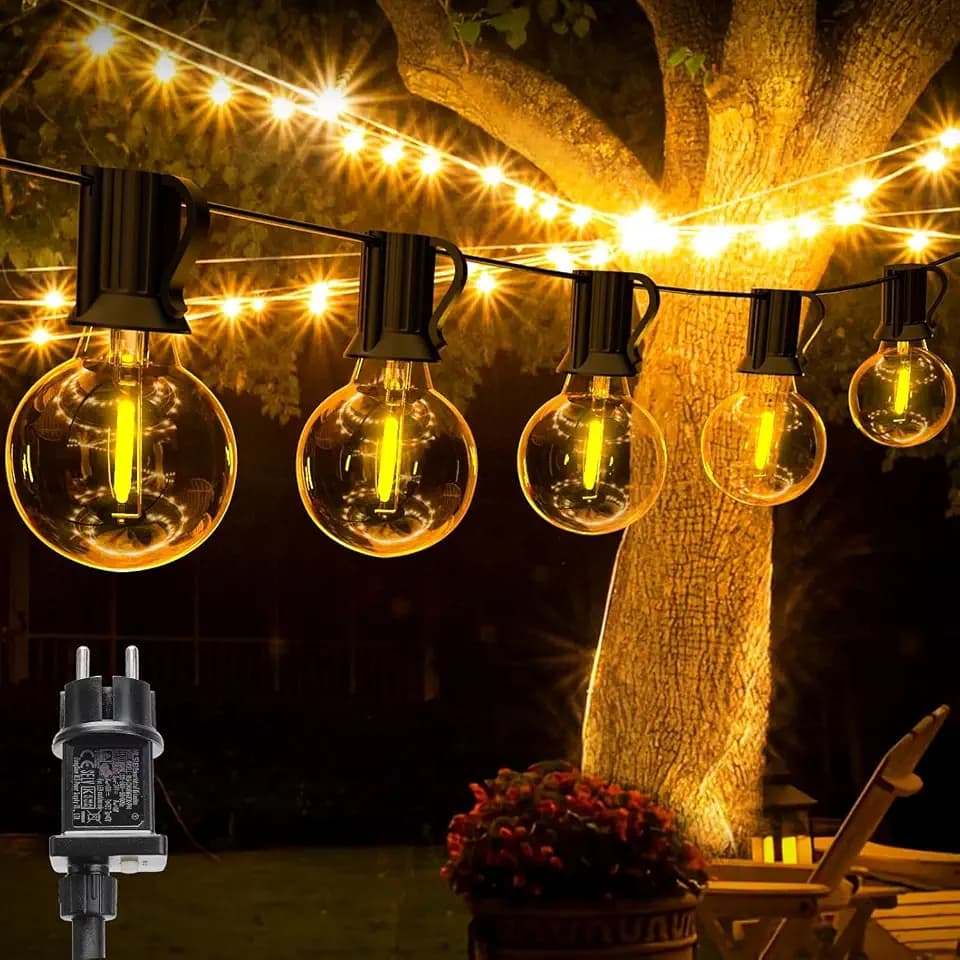 GIACOMO 10M LED Glühbirnen Lichterkette Outdoor Außen Strom, Warmweiß