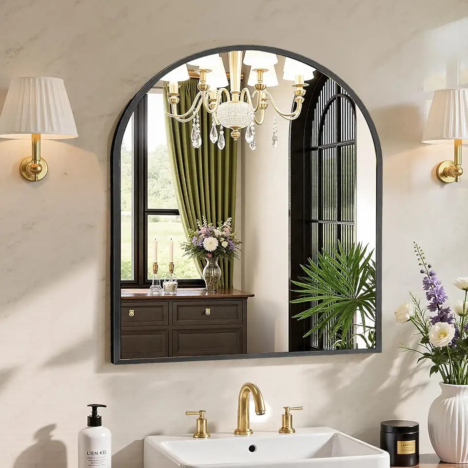 Sweetcrispy 31x32 Bathroom Mirrors for Wall, Arched Mirror for Over Sink
