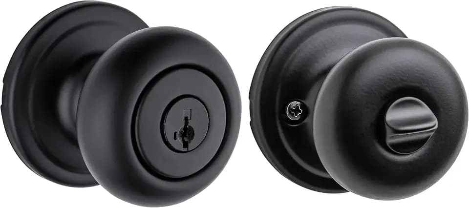 Kwikset Hancock Entry Doorknob with Lock and Key, Secure Keyed Handle Exterior, Front Entrance and Bedroom, Matte Black, Pick Resistant SmartKey Rekey Security and Microban