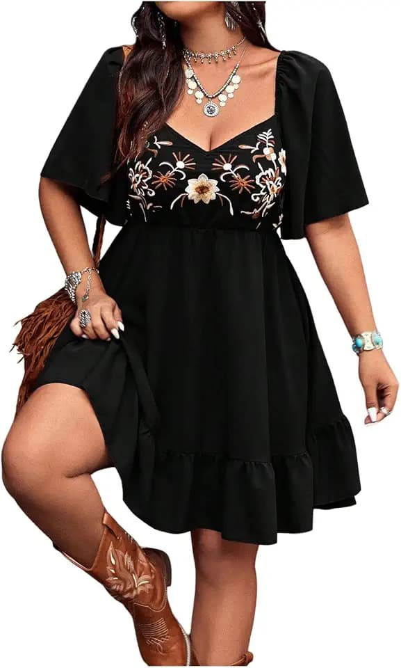 Verdusa Women's Western Boho Floral Dress Cowgirl Country Concert Outfits