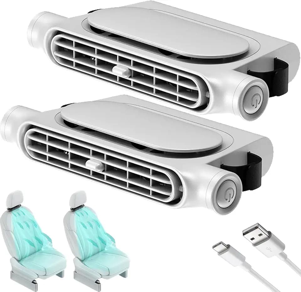 2 Pack Car Seat Fan for Backseat for Kids, Mini Portable Battery Operated Back Seat Baby Quiet Headrest Neck Cooling Fan with 3 Adjustable Wind Speeds All Cars Vehicle RV Truck