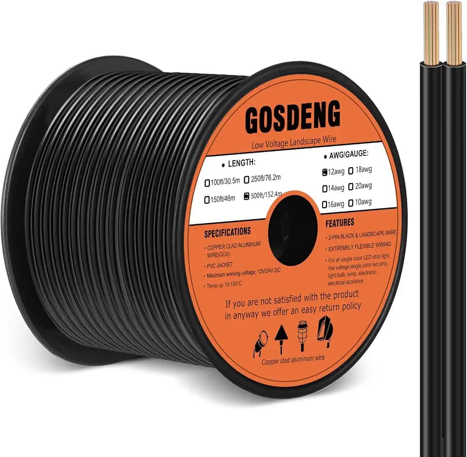 12/2 Low Voltage Landscape Wire 500FT Outdoor Landscape Lighting Cable 12 Gauge 2 Conductors Low Voltage Wire for Landscaping Lights,Copper Clad Aluminum Direct Burial