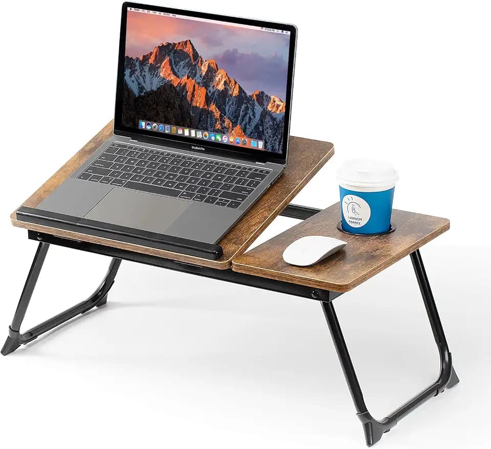 Laptop Desk for Bed Couch, Adjustable Foldable Bed Table with Cup Holder