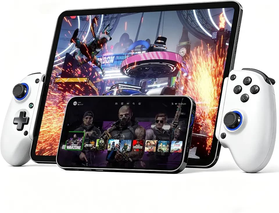 Drahtloser Gamecontroller für iPhone/iPad/Android, Smartphone-Controller für Android/iOS/Switch mit Hall-Effekt-Triggern, 2 programmierbaren Rücktasten, doppelter Vibration und Turbo-Funktion, weiß